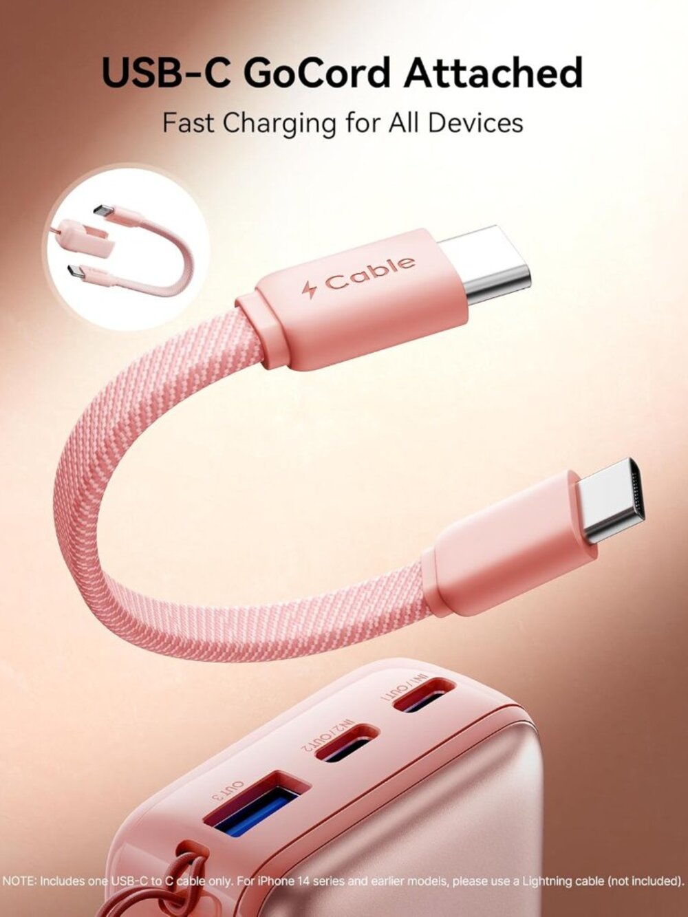 INIU 10000mAh 45W Ultra Mini Portable Charger Power Bank with Cable - Blue - Picture 2 of 7